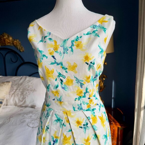 Zara White with Yellow and Turquoise Floral Tea Dress - Picture 2 of 13
